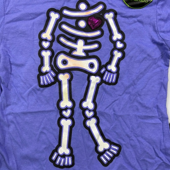 NWT Kids' Glow-in-the-Dark Skeleton Black & Purple Layered Tee | Size 4T - Picture 3 of 5